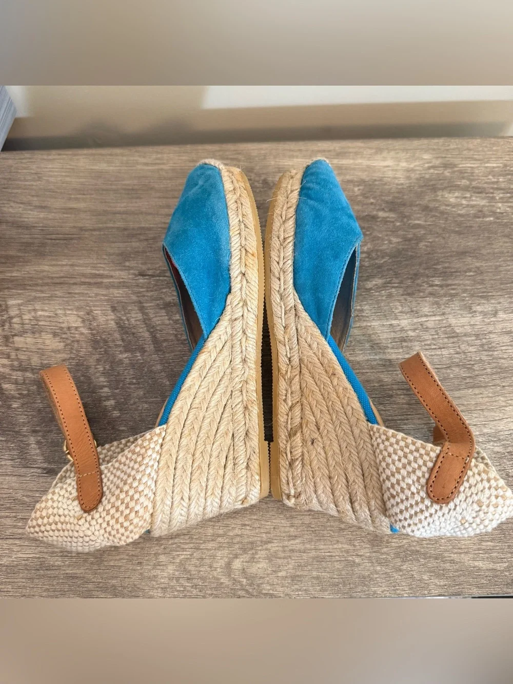 Kanna Wedge Espadrilles Blue Suede Women’s US Sz 6 Made in Spain Resort vacation